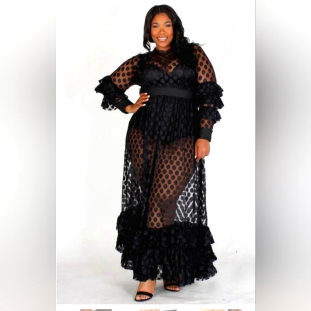 Sheer Print maxi dress, Size 2x